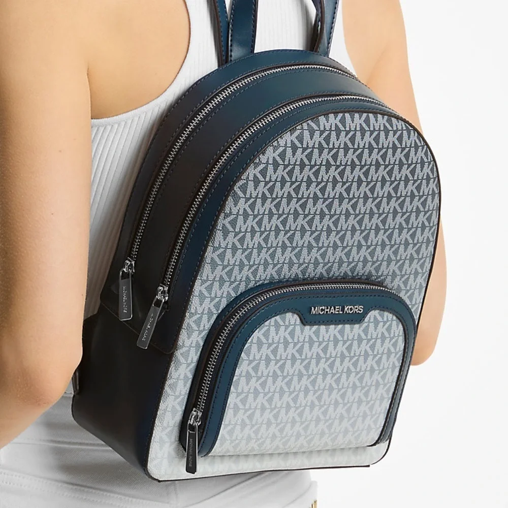 Michael Kors Jaycee Medium Ombré Signature Logo Backpack Navy  NWT